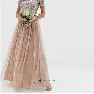 ASOS Maya V Neck Maxi Tulle Dress - Taupe blush
